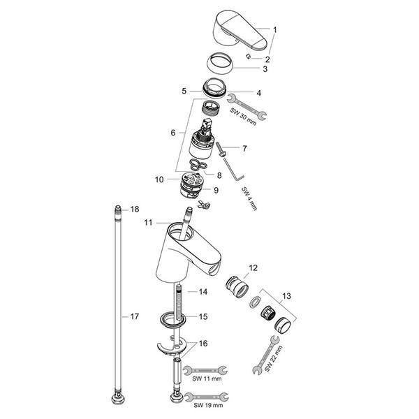 Baterie bideu, Hansgrohe, Focus, cu ventil click-clack, crom - 2 | YEO