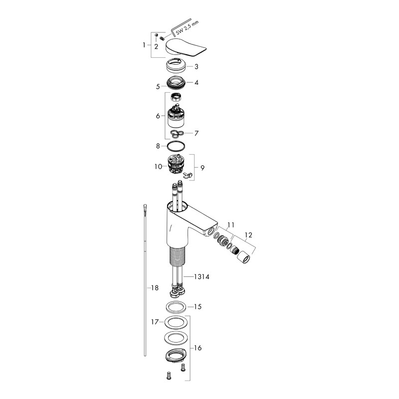 Baterie bideu, Hansgrohe, Vivenis, cu ventil, negru mat - 2 | YEO