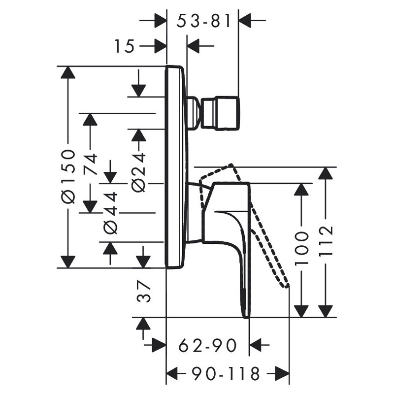 Baterie cada-dus Hansgrohe, Rebris S, parte vizibila, negru mat - 2 | YEO