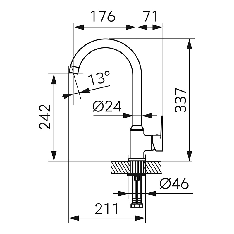 Baterie de bucătărie, Ferro, Ritto, cu pipă mobilă, crom, BTR4 - 1 | YEO
