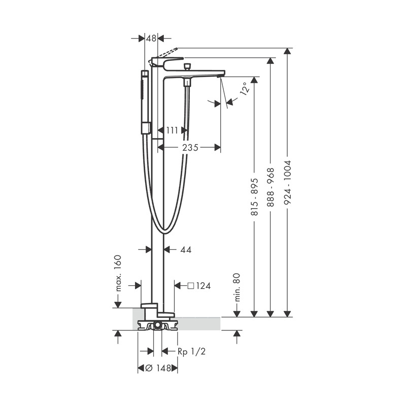 Baterie de cadă stativă Hansgrohe, Metropol, cu duș de mână, negru mat - 3 | YEO