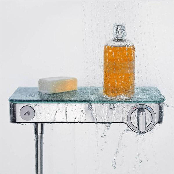 Baterie de dus termostatata, Hansgrohe, ShowerTablet Select 300, Cu polita de sticla securizata, Crom - 1 | YEO