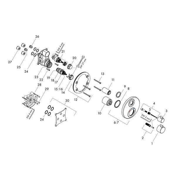 Baterie dus termostatata, Hansgrohe, Ecostat S, auriu lucios - 1 | YEO