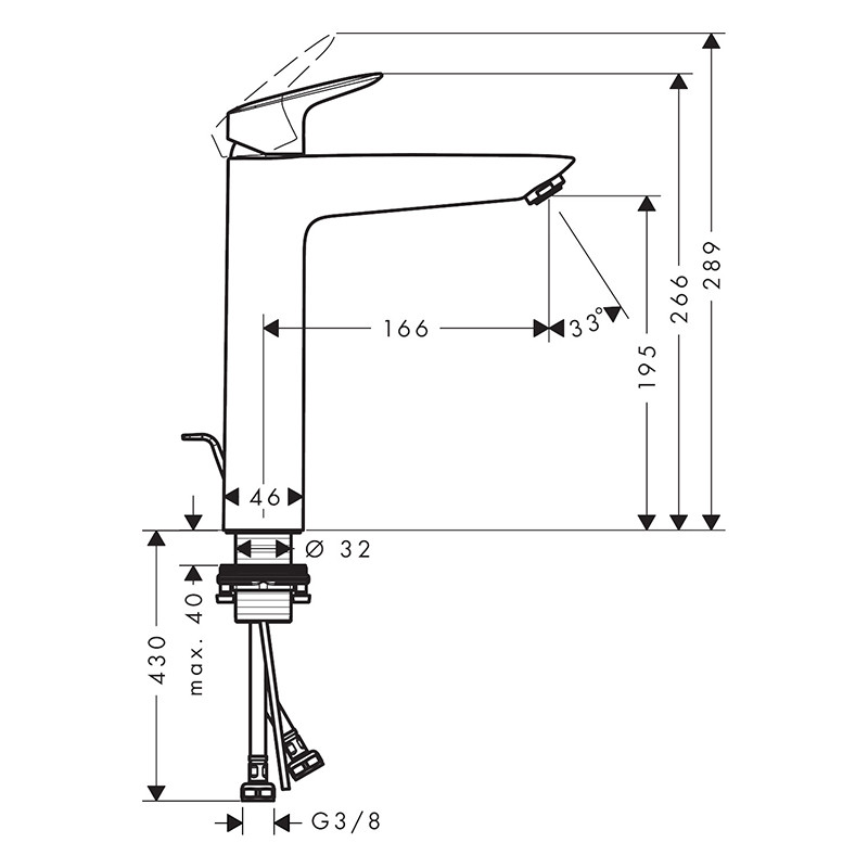 Baterie inalta de lavoar, Hansgrohe, Logis 190, cu ventil, negru mat - 1 | YEO