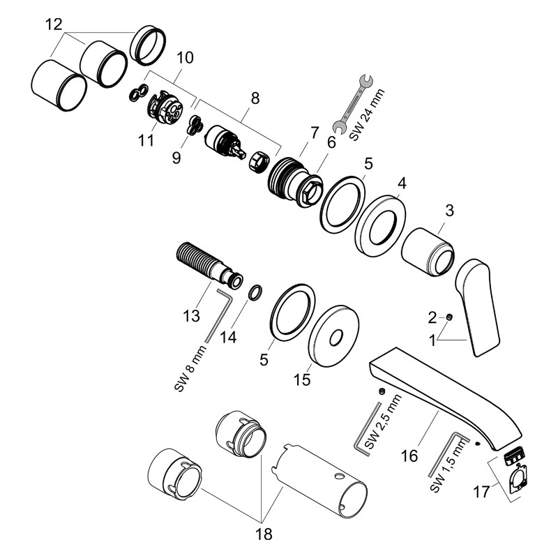 Baterie lavoar cu montaj pe perete, Hansgrohe, Vivenis, cu pipa 19,2 cm, crom - 3 | YEO