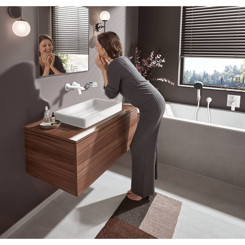 Baterie lavoar cu montaj pe perete, Hansgrohe, Vivenis, cu pipa 19,2 cm, alb mat - 1 | YEO