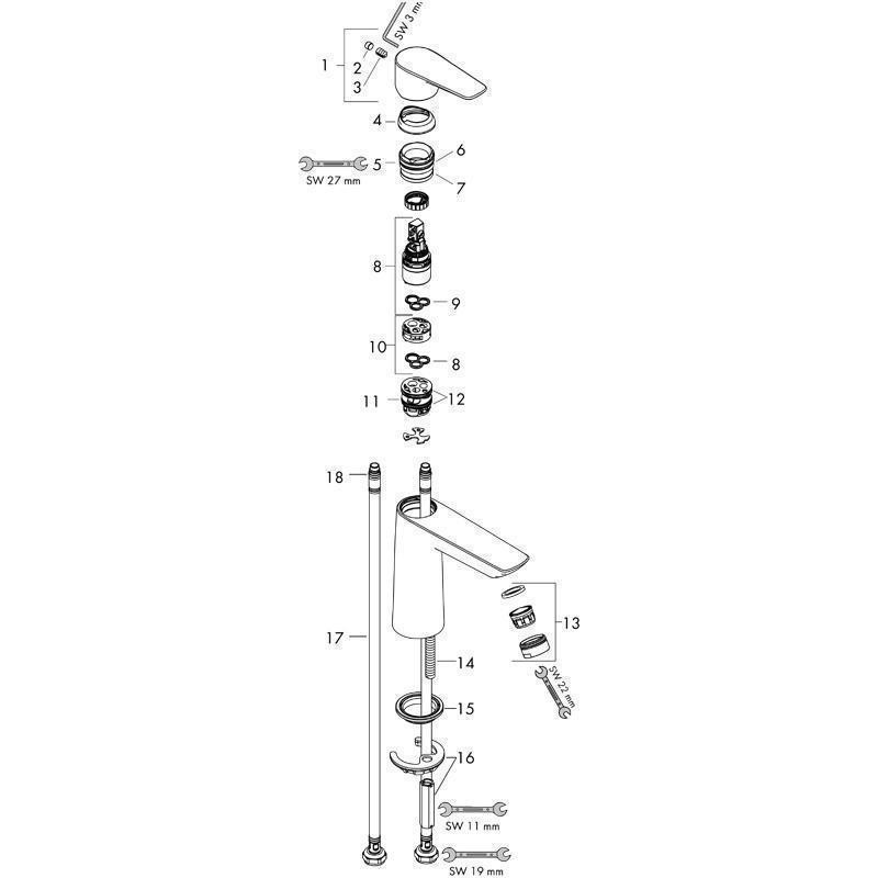 Baterie lavoar, Hansgrohe, Talis E 110, Cu ventil, Crom - 3 | YEO