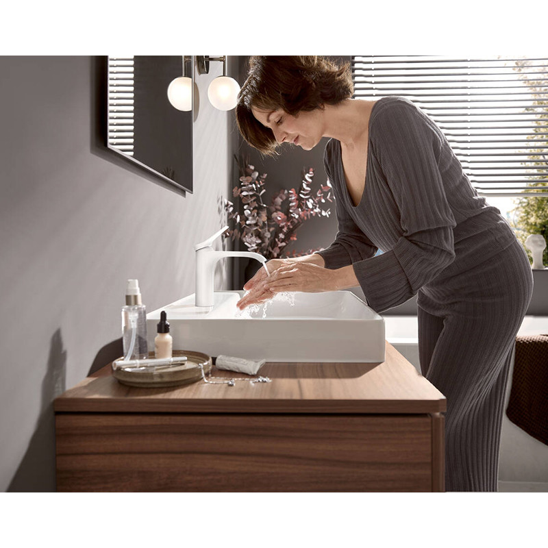 Baterie lavoar, Hansgrohe, Vivenis 110, cu ventil, alb mat - 3 | YEO