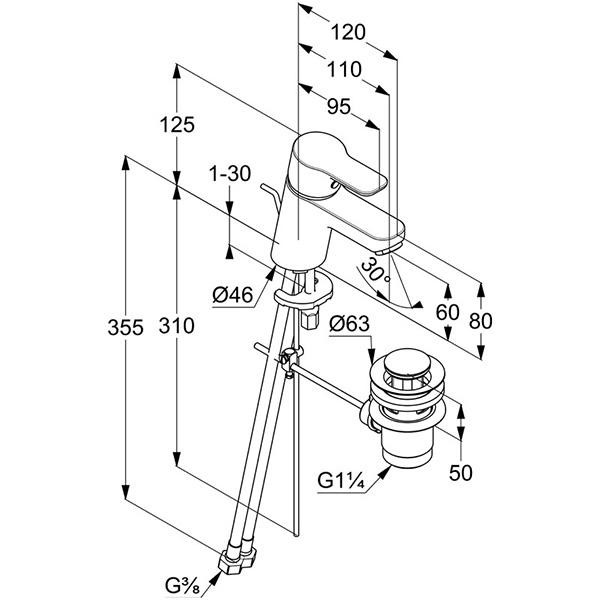 Baterie lavoar Kludi, Pure & Easy, cu ventil, 6 cm, crom - 1 | YEO