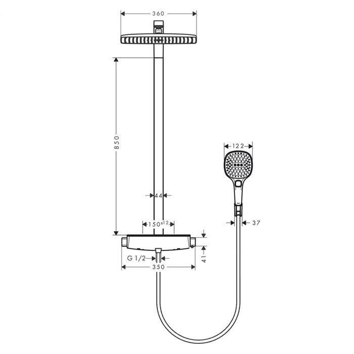 Coloana dus cu baterie si termostat Hansgrohe, Raindance Select E 360, crom - 2 | YEO