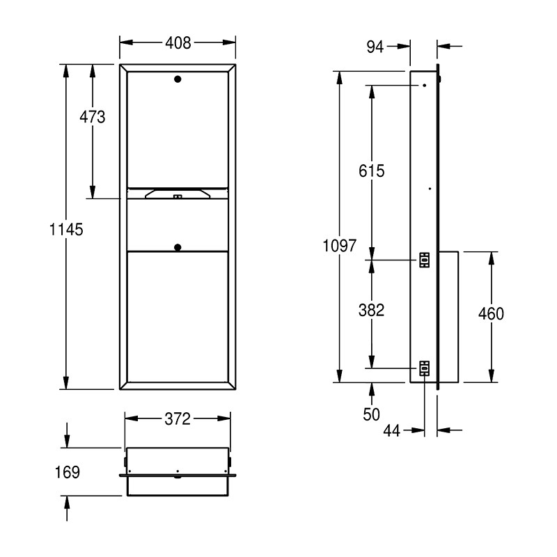 Dispenser pentru prosoape de hârtie, KWC, Rodan, include coș de gunoi, inox - 1 | YEO