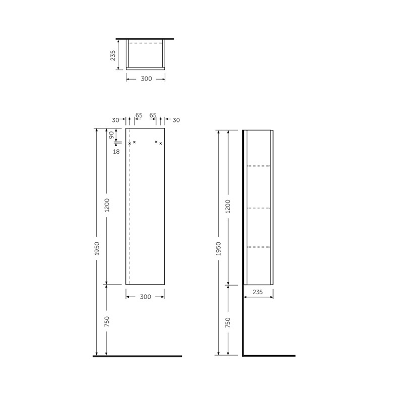 Dulap înalt cu polite Rak, Joy Uno, montaj reversibil, h120 cm, nuc - 1 | YEO