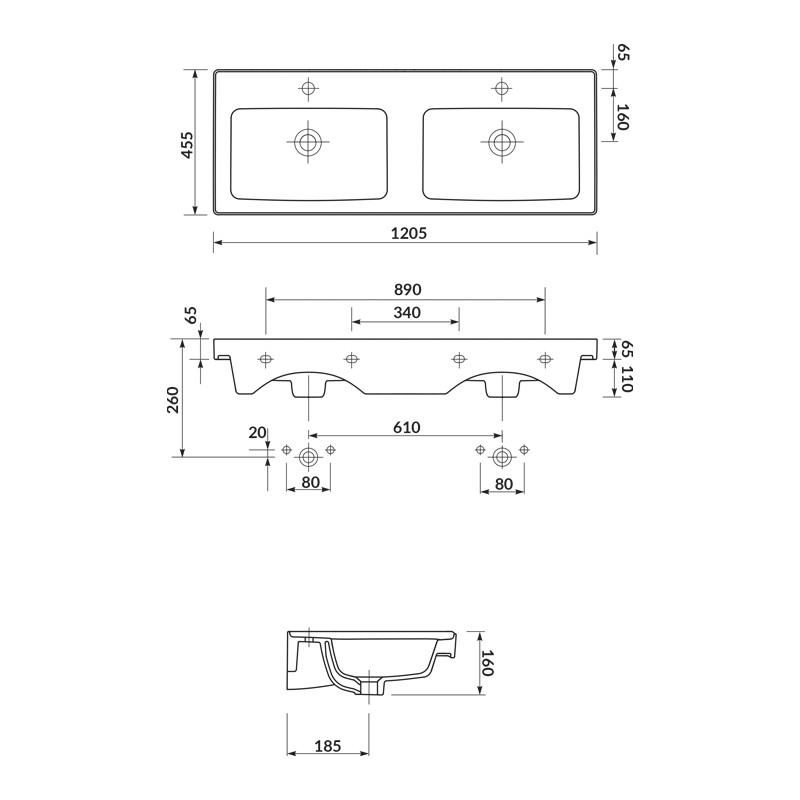Lavoar dublu pentru mobilier, Cersanit, Crea, 120 cm, alb - 2 | YEO