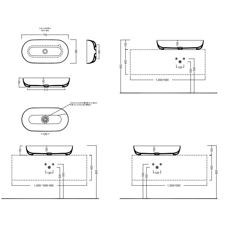 Lavoar pe blat, Hatria, Happy Hour 21:00 S, oval, 75 cm, alb - 1 | YEO
