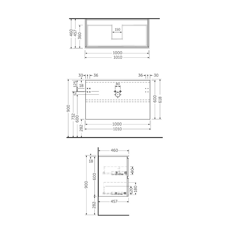 Mobilier pentru lavoar Rak, Joy Base 100 cm, suspendat, 2 sertare, nuc - 1 | YEO