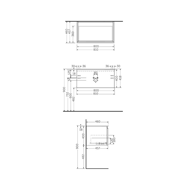 Mobilier pentru lavoar Rak, Joy-Uno 80 cm, suspendat, 1 sertar, alb - 2 | YEO