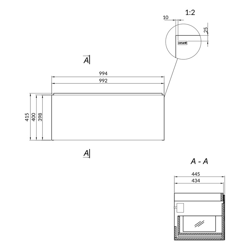Mobilier suspendat, Cersanit, Inverto 100, pentru lavoare, calacatta - 1 | YEO