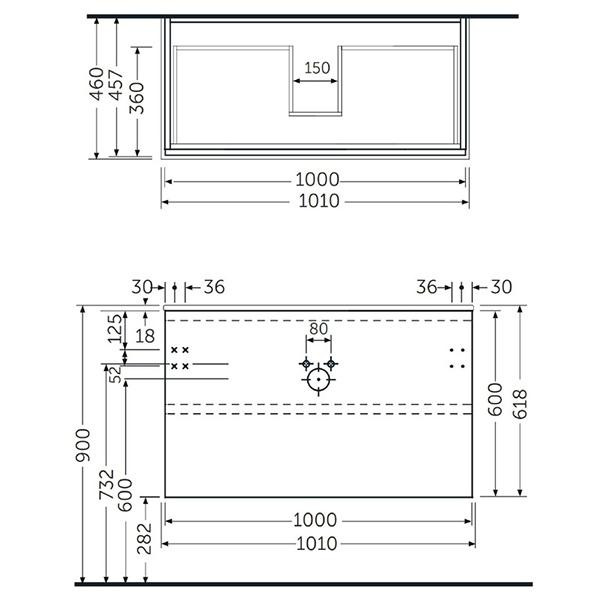 Mobilier suspendat, Rak, Joy, pentru lavoar incastrabil, 100 cm, ulm - 2 | YEO