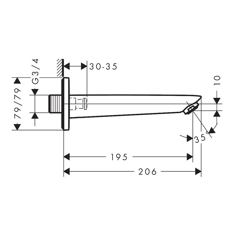 Pipa de umplere pentru cada, Hansgrohe, Logis, crom - 1 | YEO