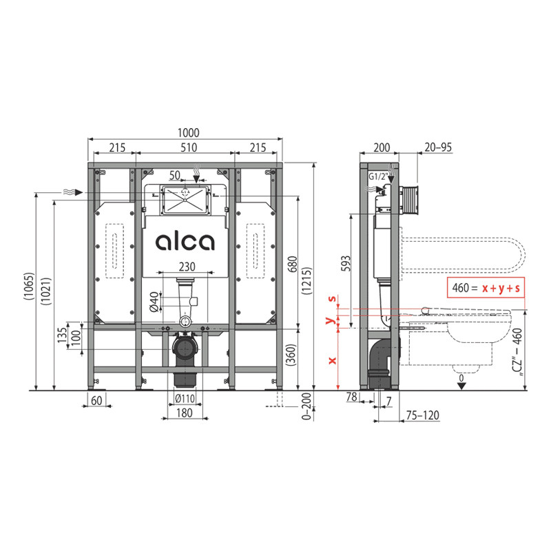 Rezervor WC incastrat, Alcadrain, Solomodul, pentru instalari uscate in gips-carton, cu sustinere proprie, destinat persoanelor cu mobilitate redusa - 1 | YEO