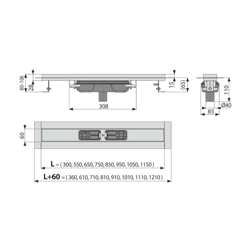 Rigolă de duș, Alcadrain, Professional Low, fără grătar, 75 cm, APZ1106 - 1 | YEO