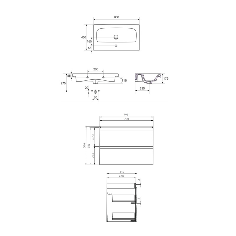 Set mobilier cu lavoar Cersanit, Moduo 80, montat, gri - 2 | YEO