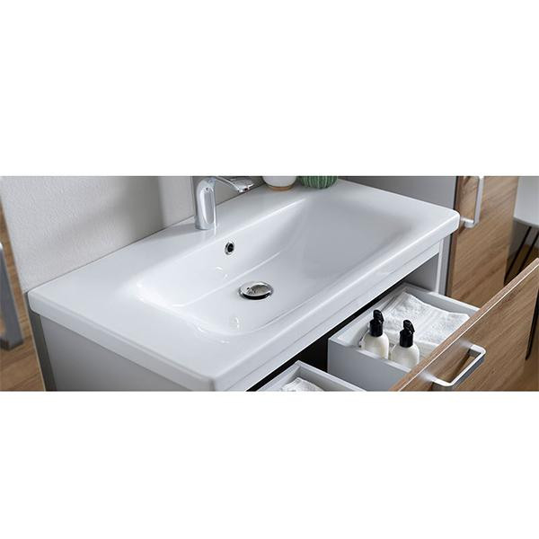 Set mobilier si lavoar din ceramica sanitara Kolpasan, Evelin, 1 sertar, 65 cm, stejar gri / gray oak - 3 | YEO