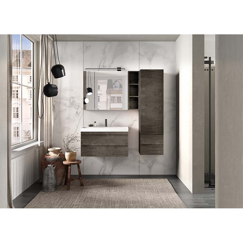 Set mobilier și lavoar suspendat, Kolpasan, Naomi, cu 2 sertare, 80 cm, dark concrete - 1 | YEO