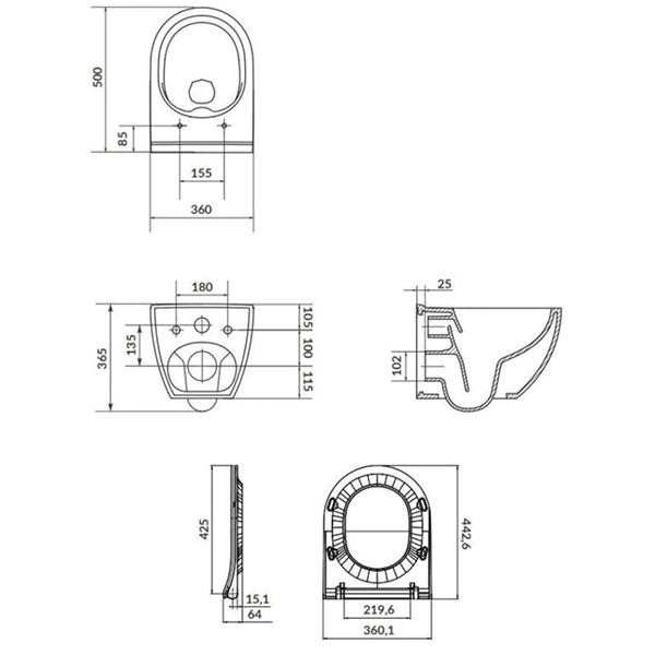 Set vas WC suspendat, Cersanit, Zen, rimless, cu capac soft close, alb - 1 | YEO