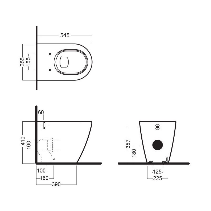 Vas WC stativ, Hatria, Fusion, back to wall, cu functie de bideu, 35,5 x 54 cm, alb - 1 | YEO