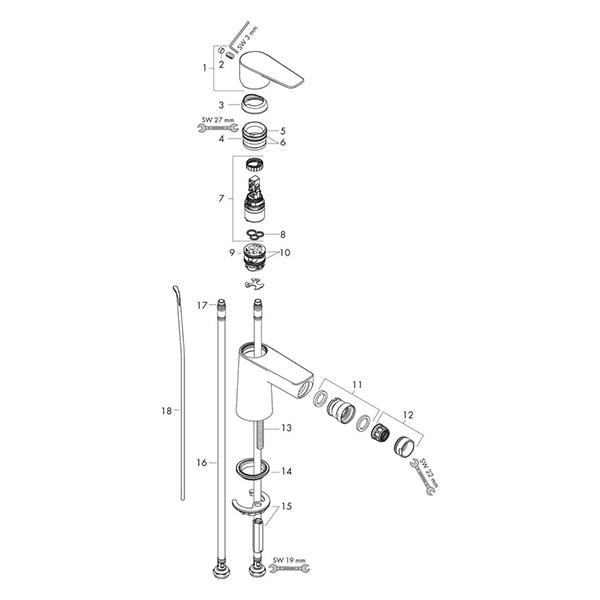 Baterie bideu cu ventil Hansgrohe, Talis E, bronz periat - 2 | YEO