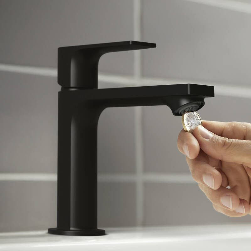 Baterie cu ventil pentru lavoar, Hansgrohe, Rebris E 110, negru mat - 2 | YEO