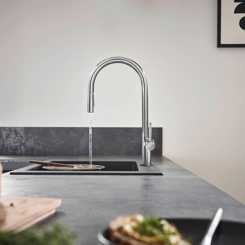 Baterie de bucătărie, Hansgrohe, Talis M54 210, 2 jeturi, pipă extractibilă, crom, 72800000 - 1 | YEO