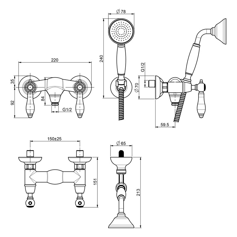 Baterie de duș, FIMA Carlo Frattini, Herend, cu set de duș, crom, F5405CR - 2 | YEO