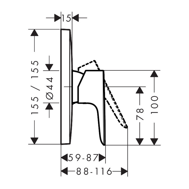 Baterie de duș, Hansgrohe, Talis E, negru cromat periat, 71765340 - 1 | YEO