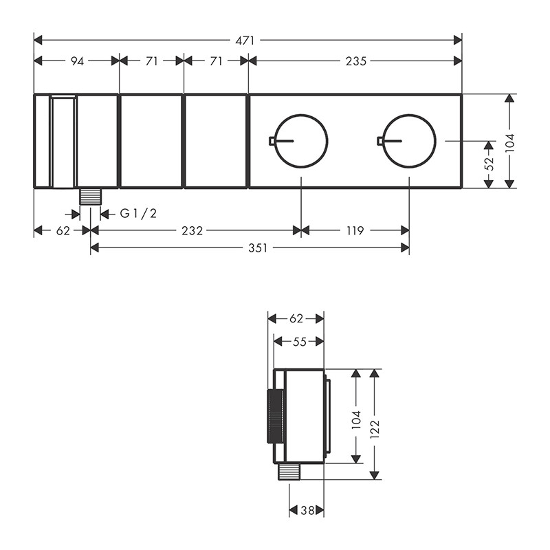 Baterie duș, Axor, Edge, termostatată, 2 funcții, cu pară și furtun de duș, auriu lucios, 46700990 - 1 | YEO