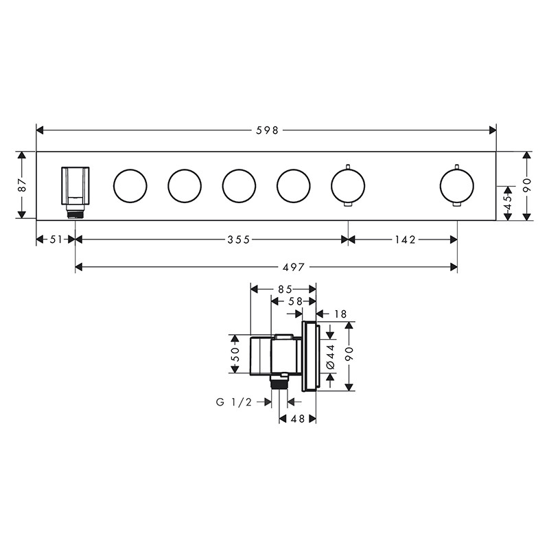 Baterie duș, Axor, ShowerSolution, termostatată, 4 funcții, bronz periat, 18357140 - 1 | YEO
