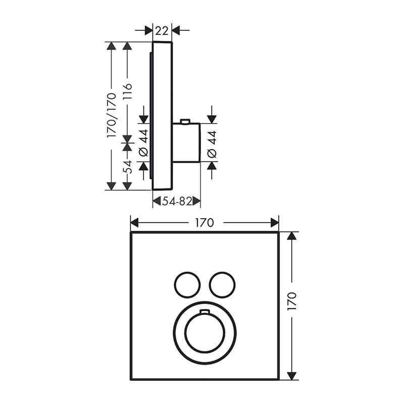 Baterie duș, Axor, ShowerSolution, termostatată, cu 2 ieșiri, alamă periată, 36715950 - 1 | YEO