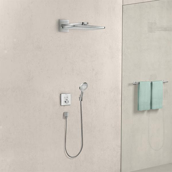 Baterie dus, Hansgrohe, ShowerSelect Glass, incastrata, termostatat cu 2 functii, finisaj sticla, alb/crom - 2 | YEO