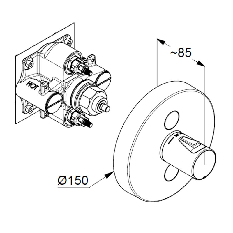 Baterie duș, Kludi, Push, rotundă, termostatată, pentru 2 consumatori, crom, 387120538 - 1 | YEO