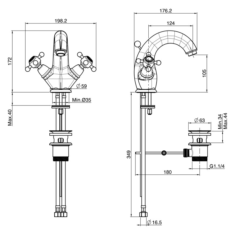 Baterie lavoar, FIMA Carlo Frattini, Elizabeth, cu ventil, crom, F5091/2CR - 2 | YEO