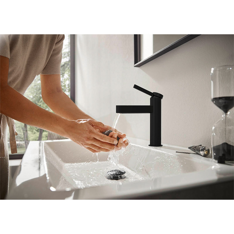 Baterie lavoar, Hansgrohe, Finoris 110, cu ventil, negru mat - 1 | YEO