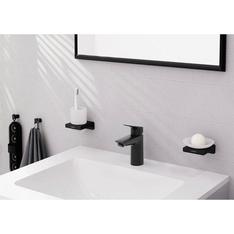 Baterie lavoar, Hansgrohe, Logis 100, cu ventil, negru mat, 71107670 - 1 | YEO