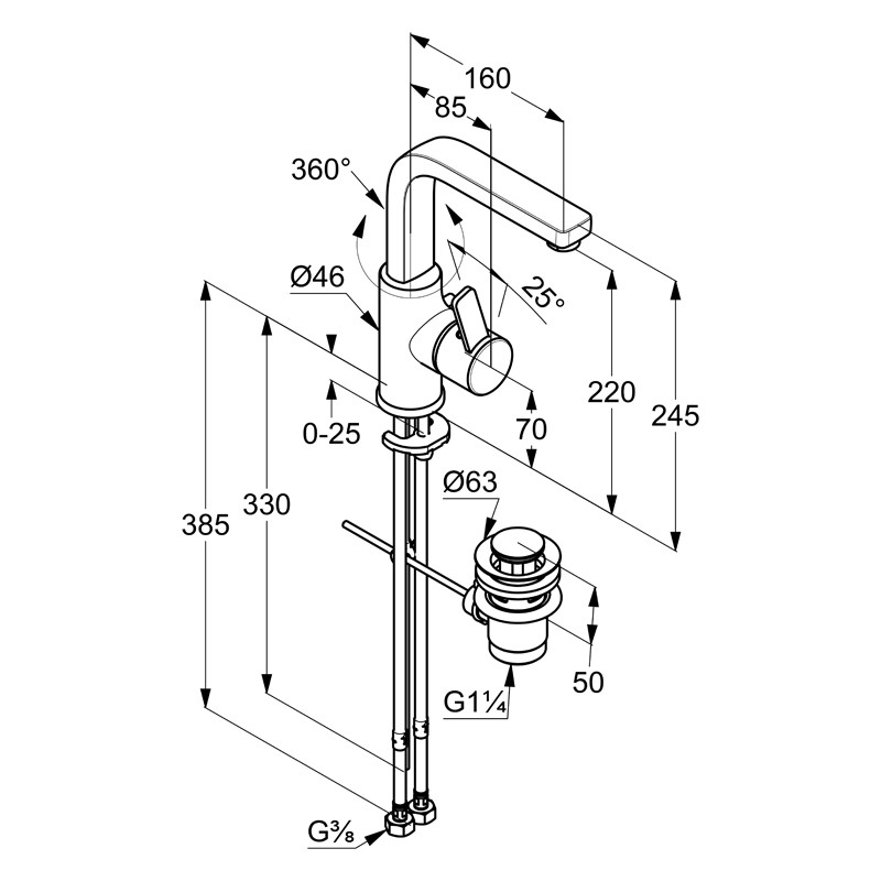 Baterie lavoar, Kludi, Zenta, cu ventil și pipă pivotantă, crom - 1 | YEO