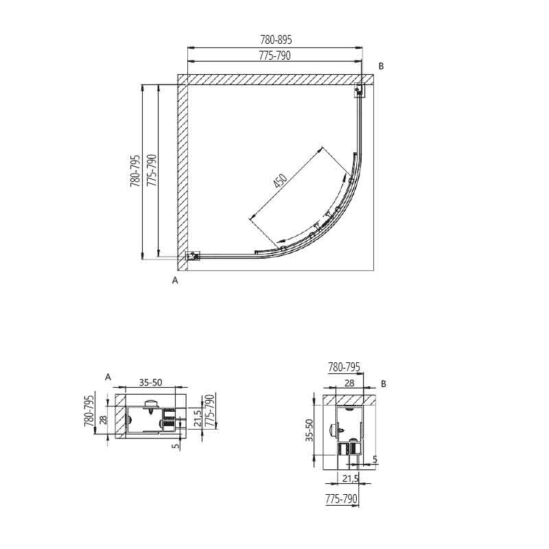 Cabină de duș semirotundă Kolpasan Venus R, 80x80 cm, sticlă securizată, profil silver - 3 | YEO