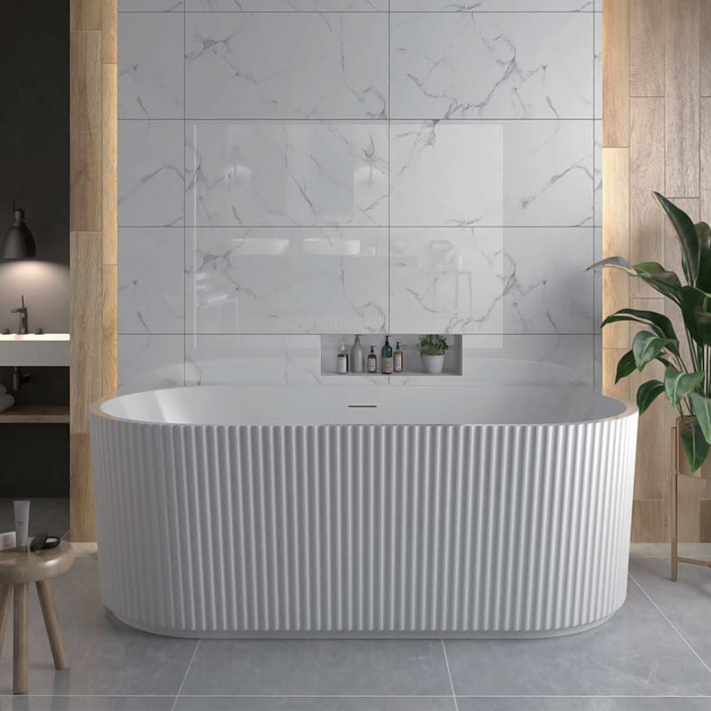 Cadă freestanding Florida, Beata, 170 cm, cu mască riflată, o latură dreaptă și instalație completă, alb, WS206L-170 - 2 | YEO