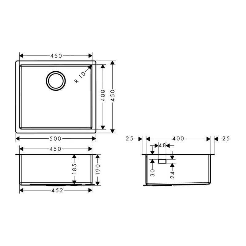 Chiuveta bucatarie Hansgrohe, S719-U450, 1 cuvă, montare sub blat, inox, 43426800 - 1 | YEO