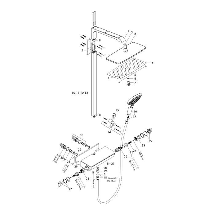 Coloana dus cu baterie si termostat Hansgrohe, Raindance Select E 360, crom - 3 | YEO