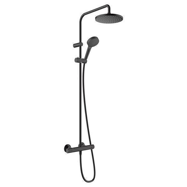 Coloana dus cu baterie si termostat Hansgrohe, Vernis Blend 200, negru mat