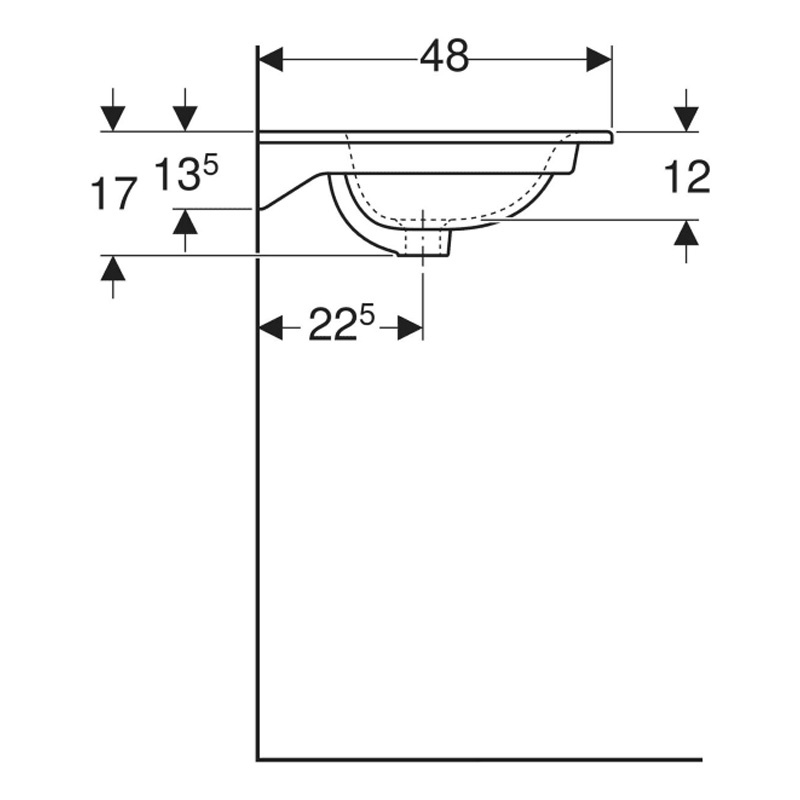 Lavoar pentru mobilier Geberit, Selnova Square 80cm, dreptunghiular, orificiu baterie și preaplin, alb, 500.995.00.1 - 3 | YEO